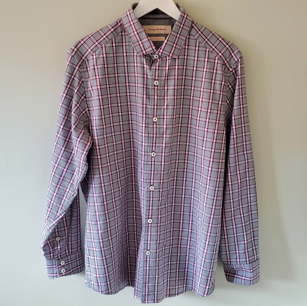 NWOT Tommy Bahama Island Modern Fit Diamond Plaid Dress Shirt Size L Preppy